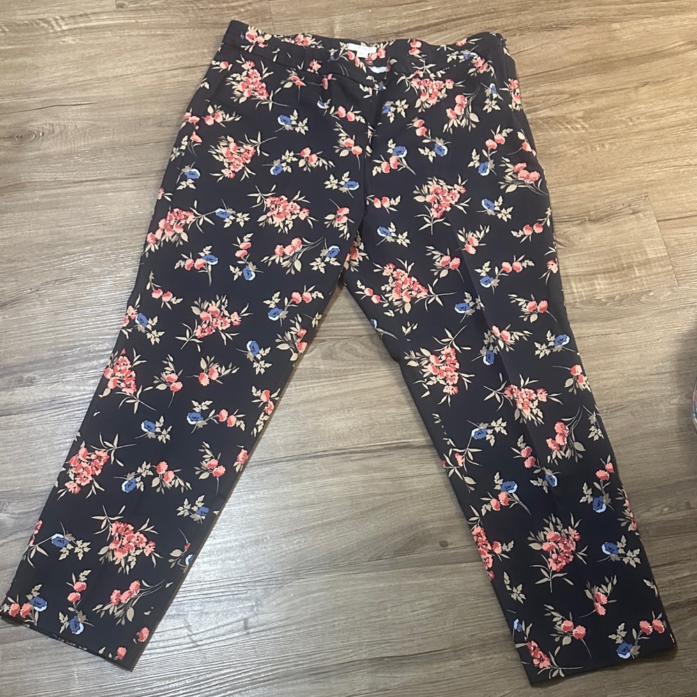 J. Jill Floral Print Pants - Black and Pink